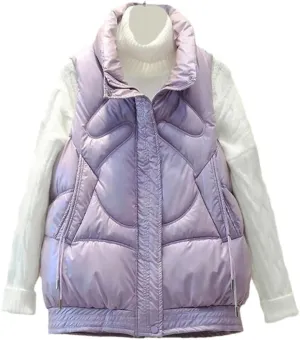 SWEPER Women'S Down Vest - Women Zipper Vest Stand Collar Short Bright Color Cotton Padded Jacket Sleeveless Female Autumn