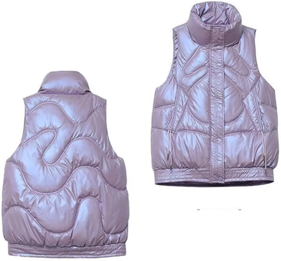 SWEPER Women'S Down Vest - Women Zipper Vest Stand Collar Short Bright Color Cotton Padded Jacket Sleeveless Female Autumn