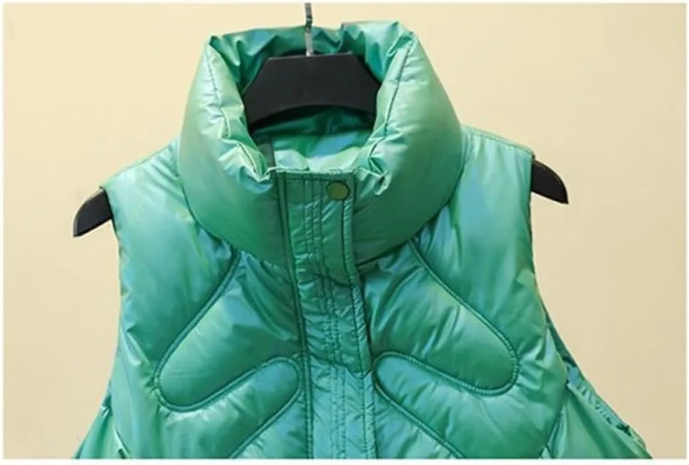 SWEPER Women'S Down Vest - Women Zipper Vest Stand Collar Short Bright Color Cotton Padded Jacket Sleeveless Female Autumn