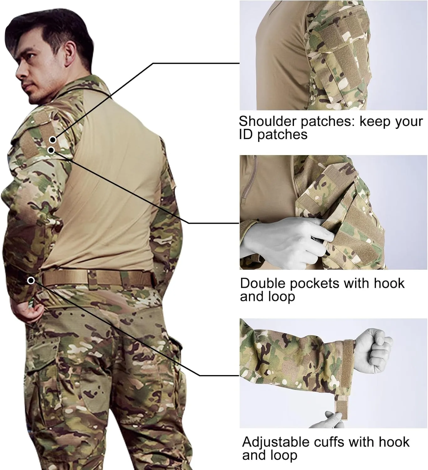 Tactical Shirt for Men G3 Camo Combat Shirt Long Sleeve BDU Military Shirt 1/4 Zip with Pockets