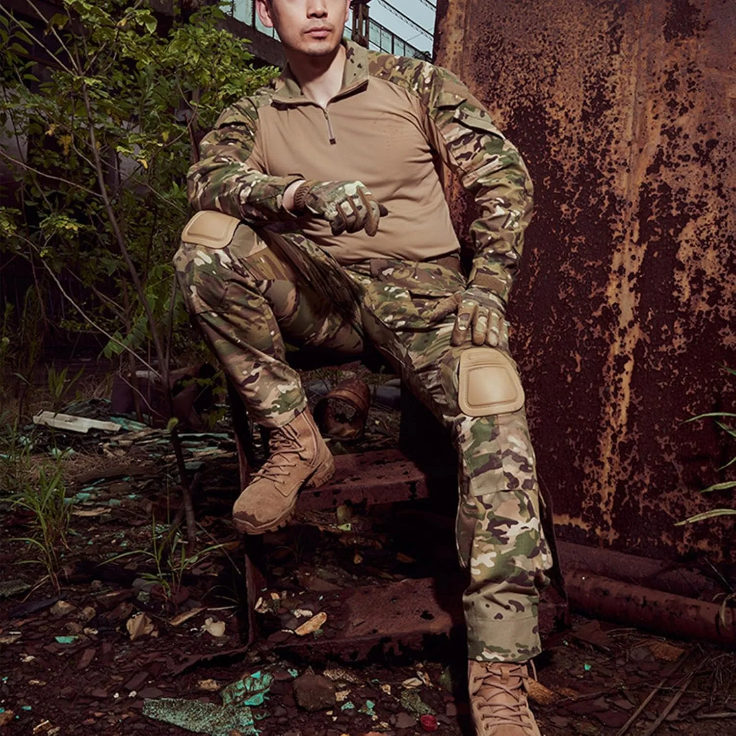Tactical Shirt for Men G3 Camo Combat Shirt Long Sleeve BDU Military Shirt 1/4 Zip with Pockets