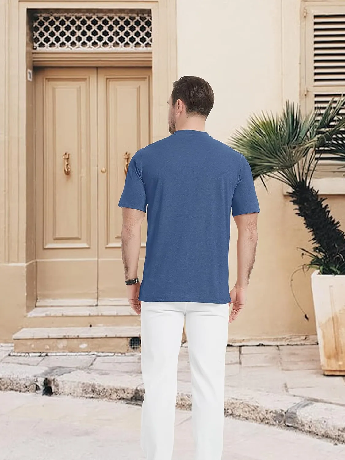 TACVASEN Men's Henley Shirt Cotton Short Sleeve 3 Buttons Chest Pocket Casual T Shirt Lightweight Shirt Solid Color