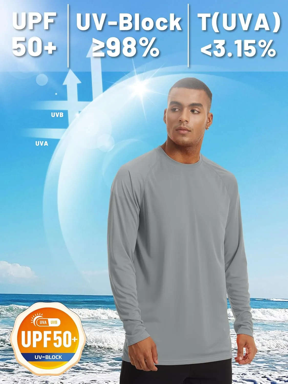 TACVASEN Men's Sun Shirt UPF 50  Long Sleeve UV Protection Lightweight Rash Guard Swim Shirt Quick Dry Fishing T-Shirt