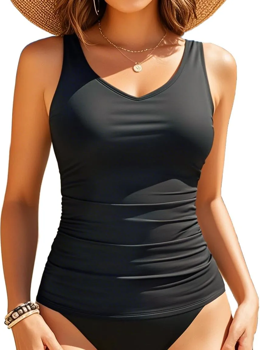 Tankini Swim Top Only - Tummy Control Bathing Suit Top Modest Swimsuit Top No Bottom