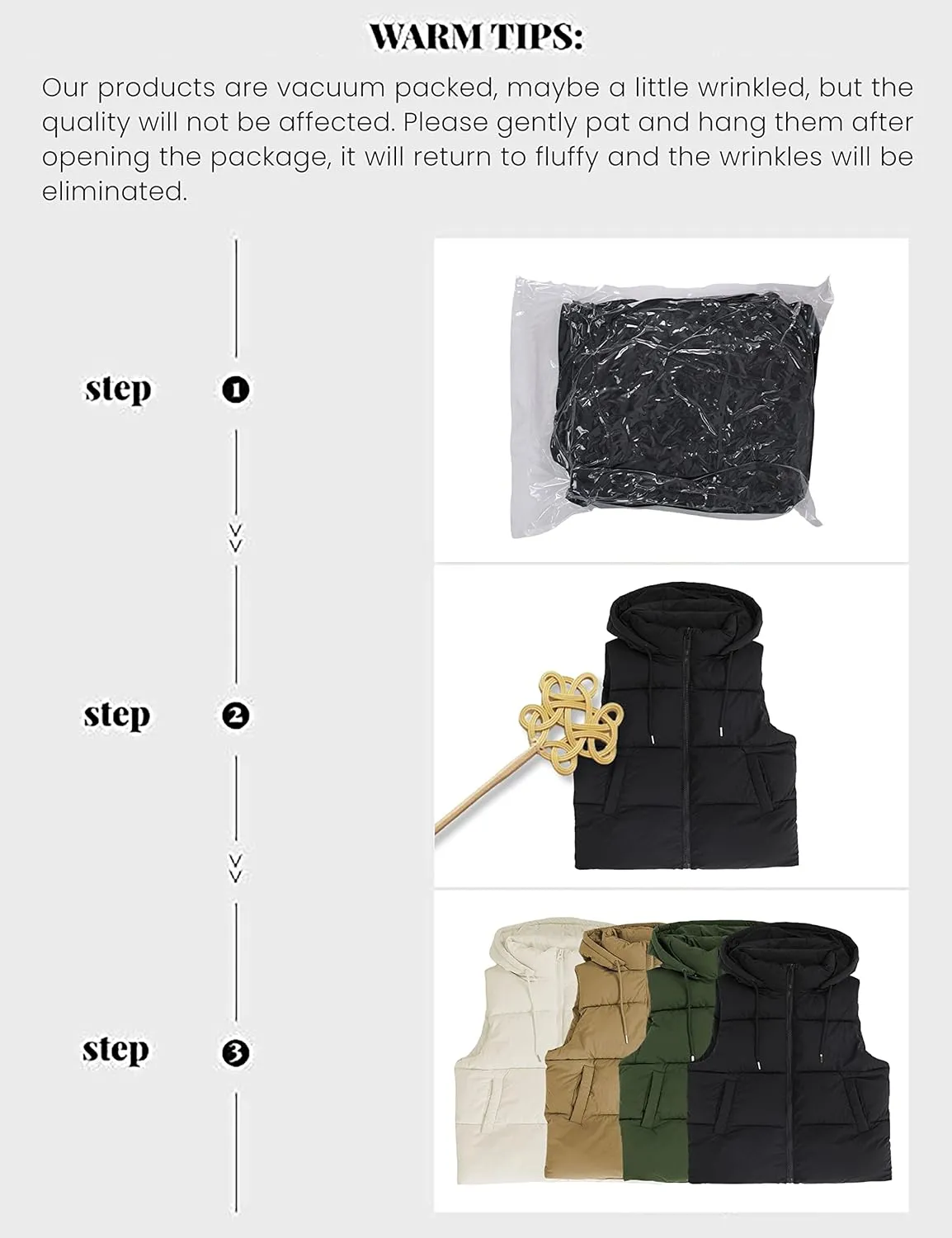 Tanming Black Puffer Vest Women Zip Up Lightweight Sleeveless Winter Outerwear Vests with Hood