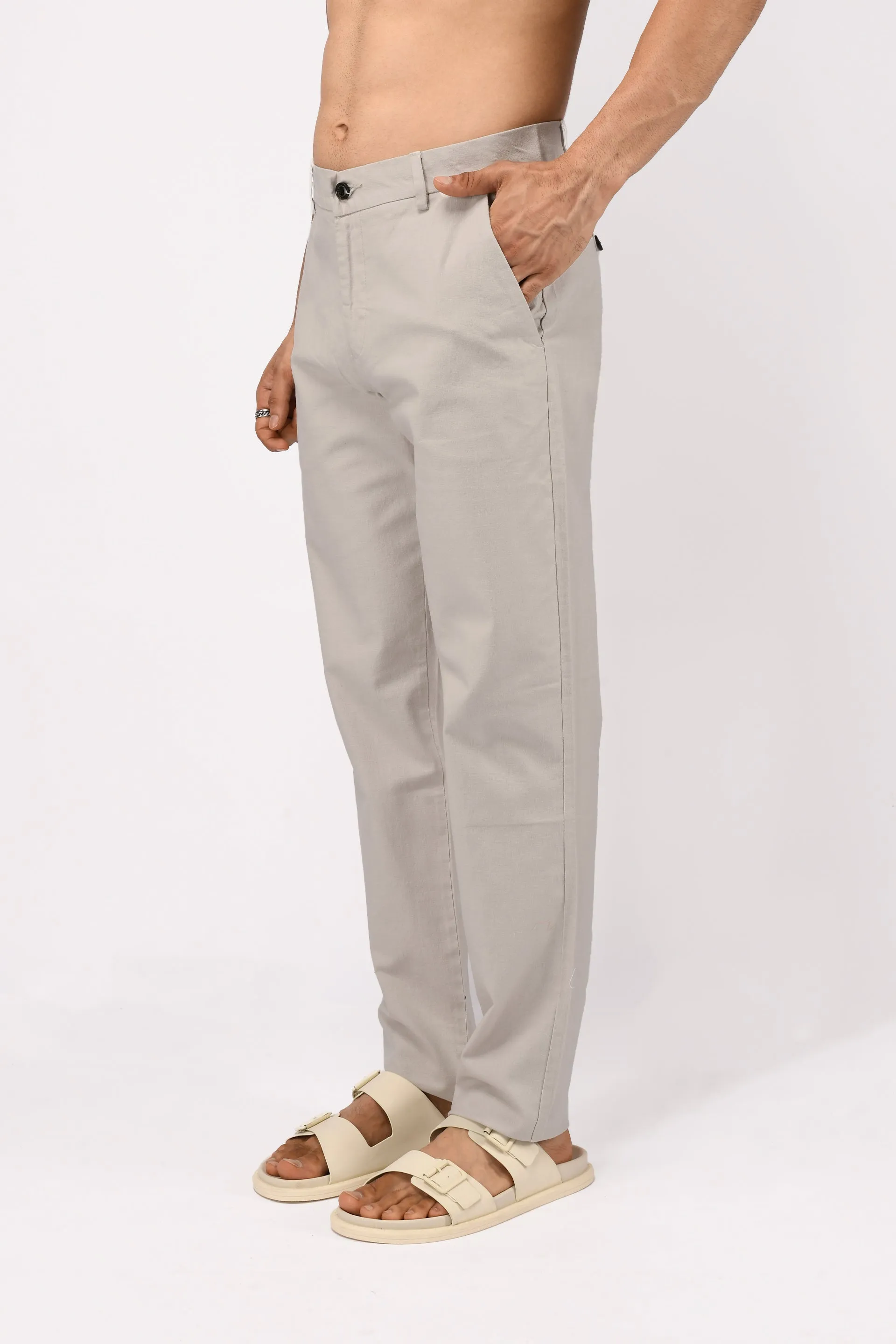 TIMELESS COTTON CHINOS- LINEN FEELS IN LIGHT GREY