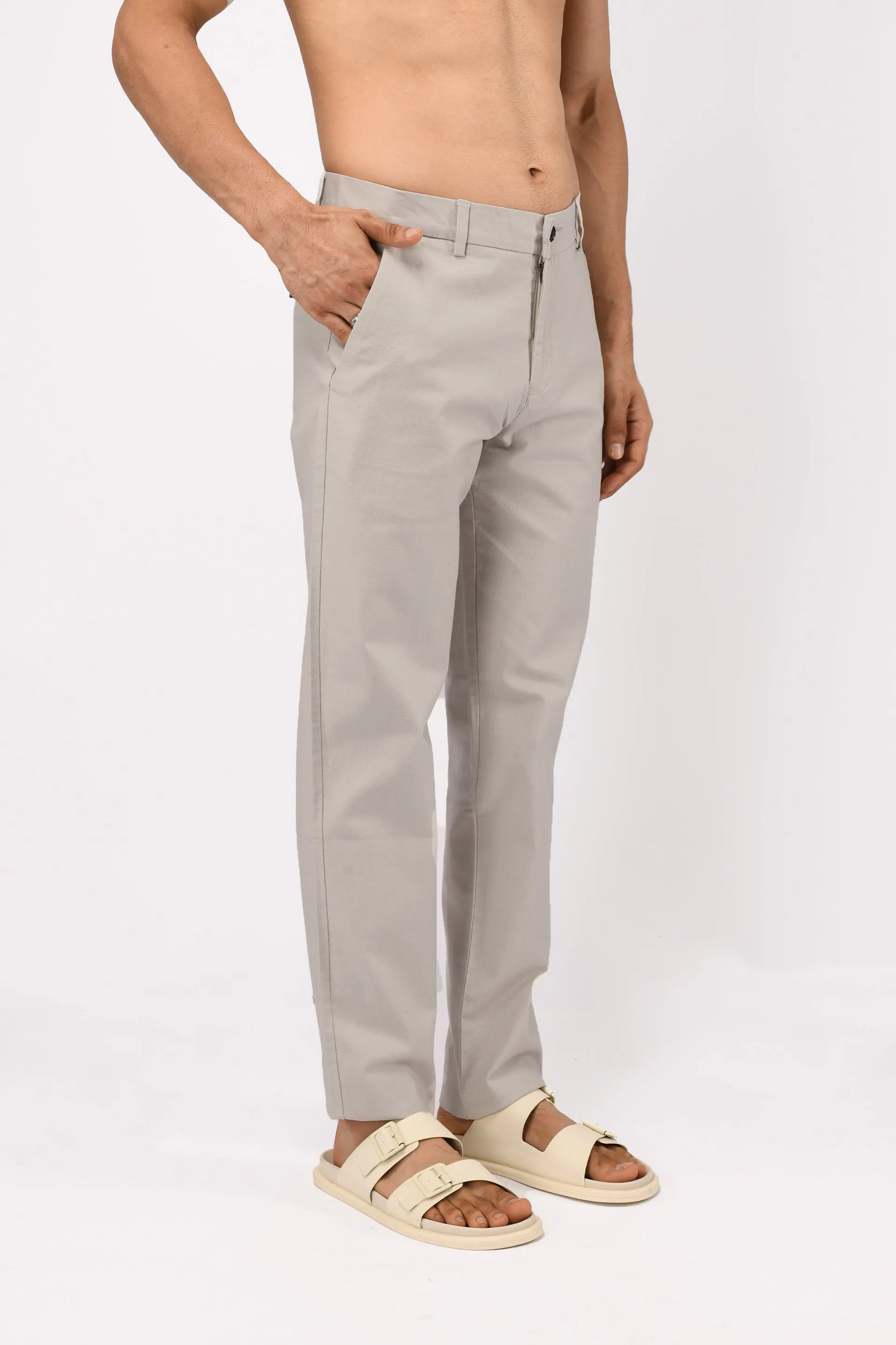 TIMELESS COTTON CHINOS- LINEN FEELS IN LIGHT GREY