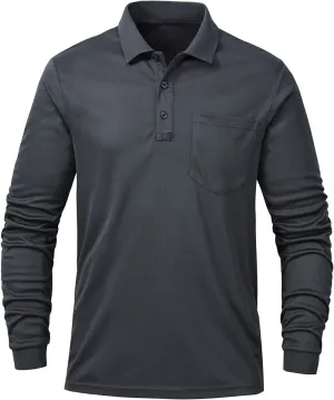 Tyhengta Men's Polo Shirt Long Sleeve Quick Dry Athletic Performance Shirts Pique Golf Shirt