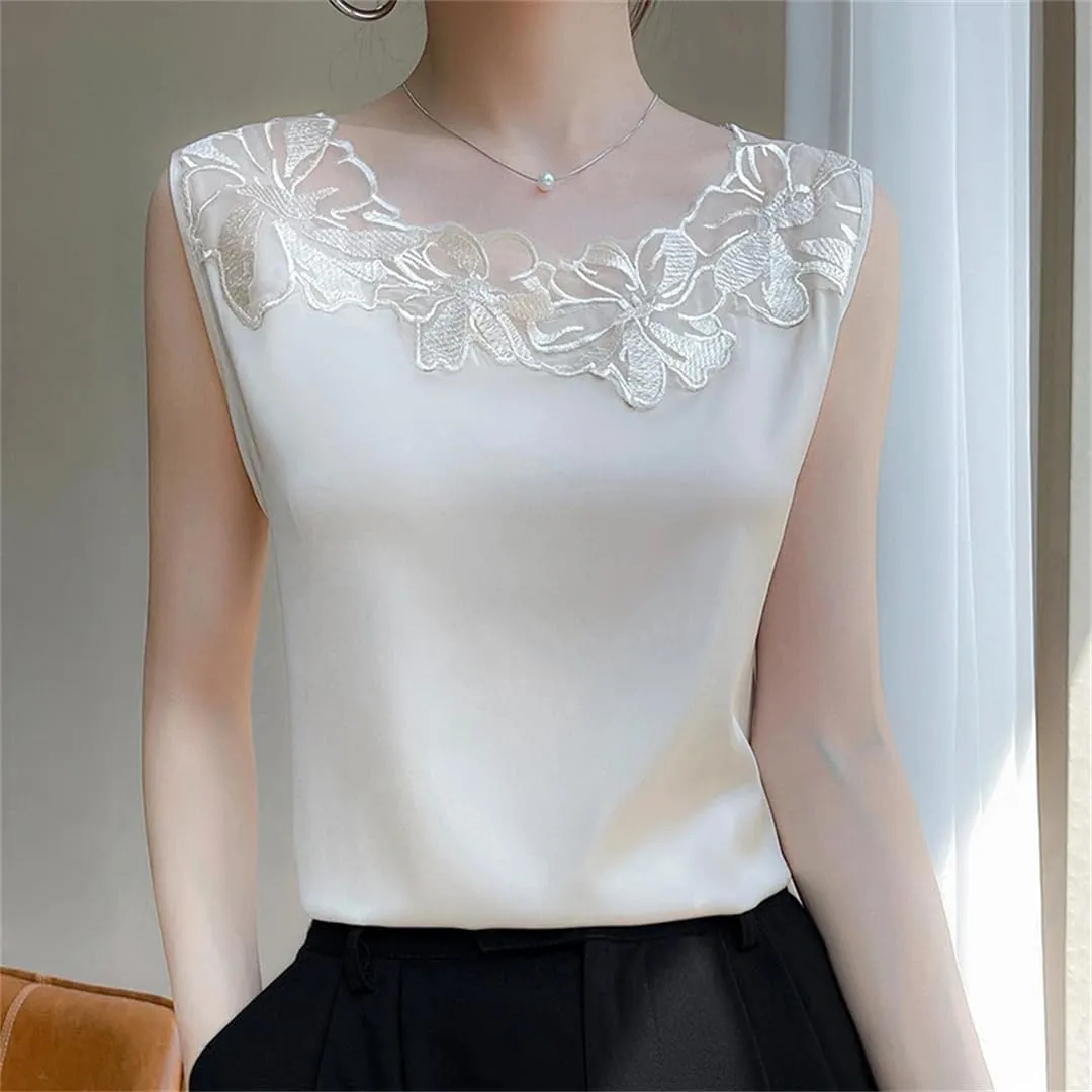 V-Neck Lace Camisole Women's Satin T-Shirt Sleeveless Bottoming Shirt Top
