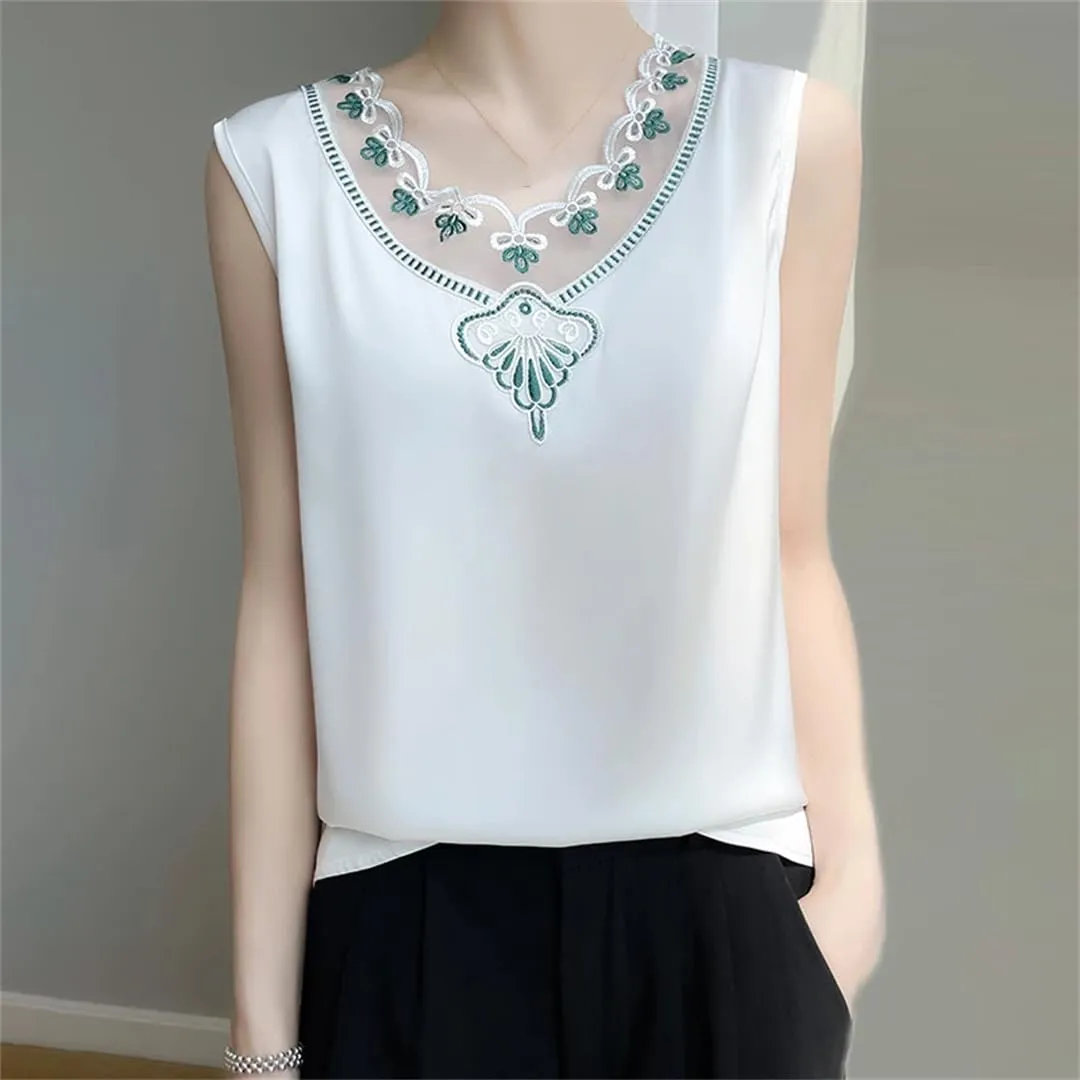 V-Neck Lace Camisole Women's Satin T-Shirt Sleeveless Bottoming Shirt Top