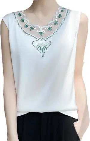 V-Neck Lace Camisole Women's Satin T-Shirt Sleeveless Bottoming Shirt Top