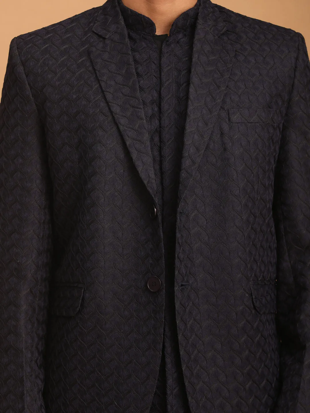 Vastramay Navy Blue Blazer and Kurta Set