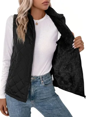 Verdusa Women's Sleeveless Zip Up Quilted Vest Jacket Fleece Lined Outerwear