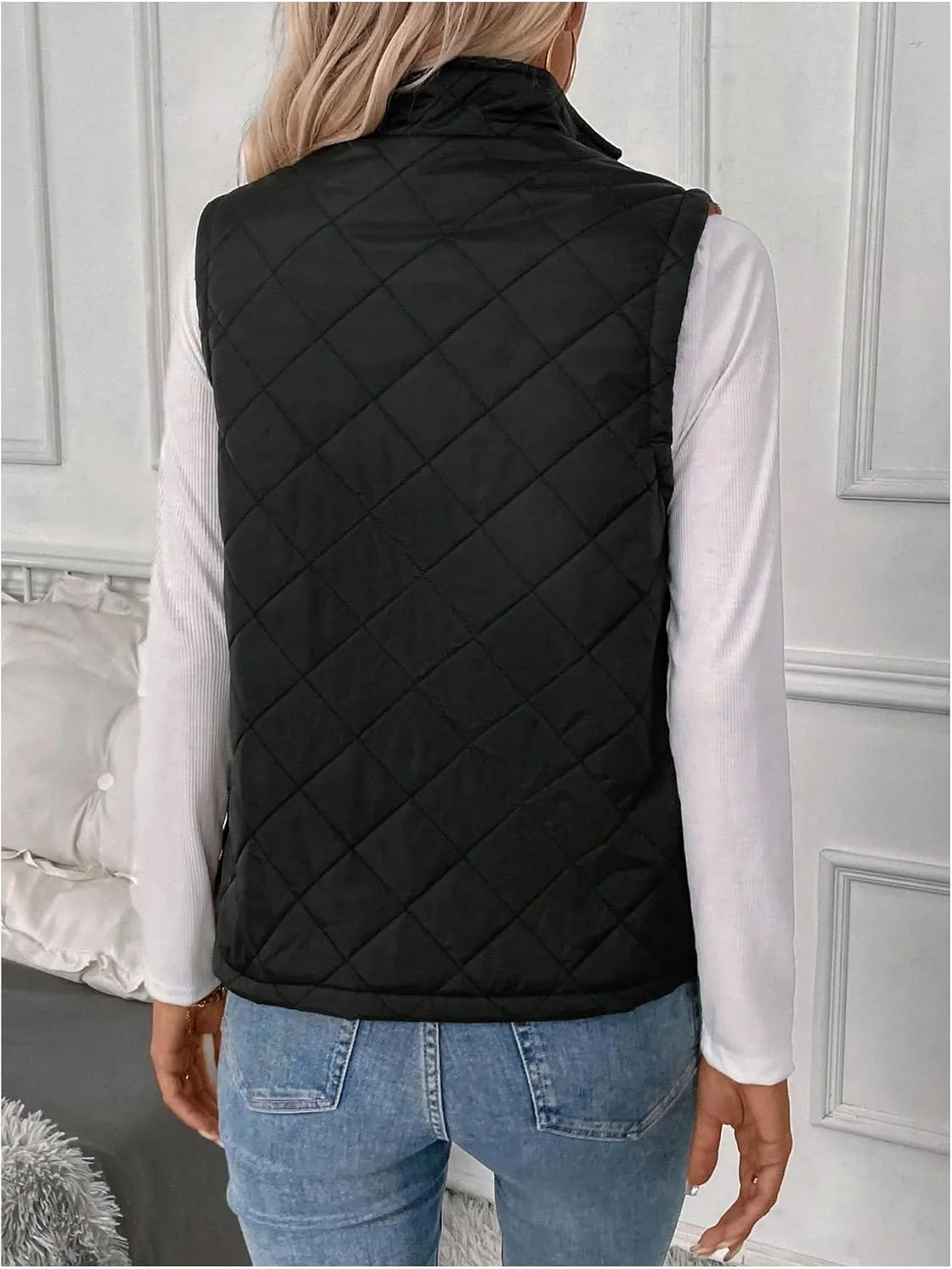 Verdusa Women's Sleeveless Zip Up Quilted Vest Jacket Fleece Lined Outerwear