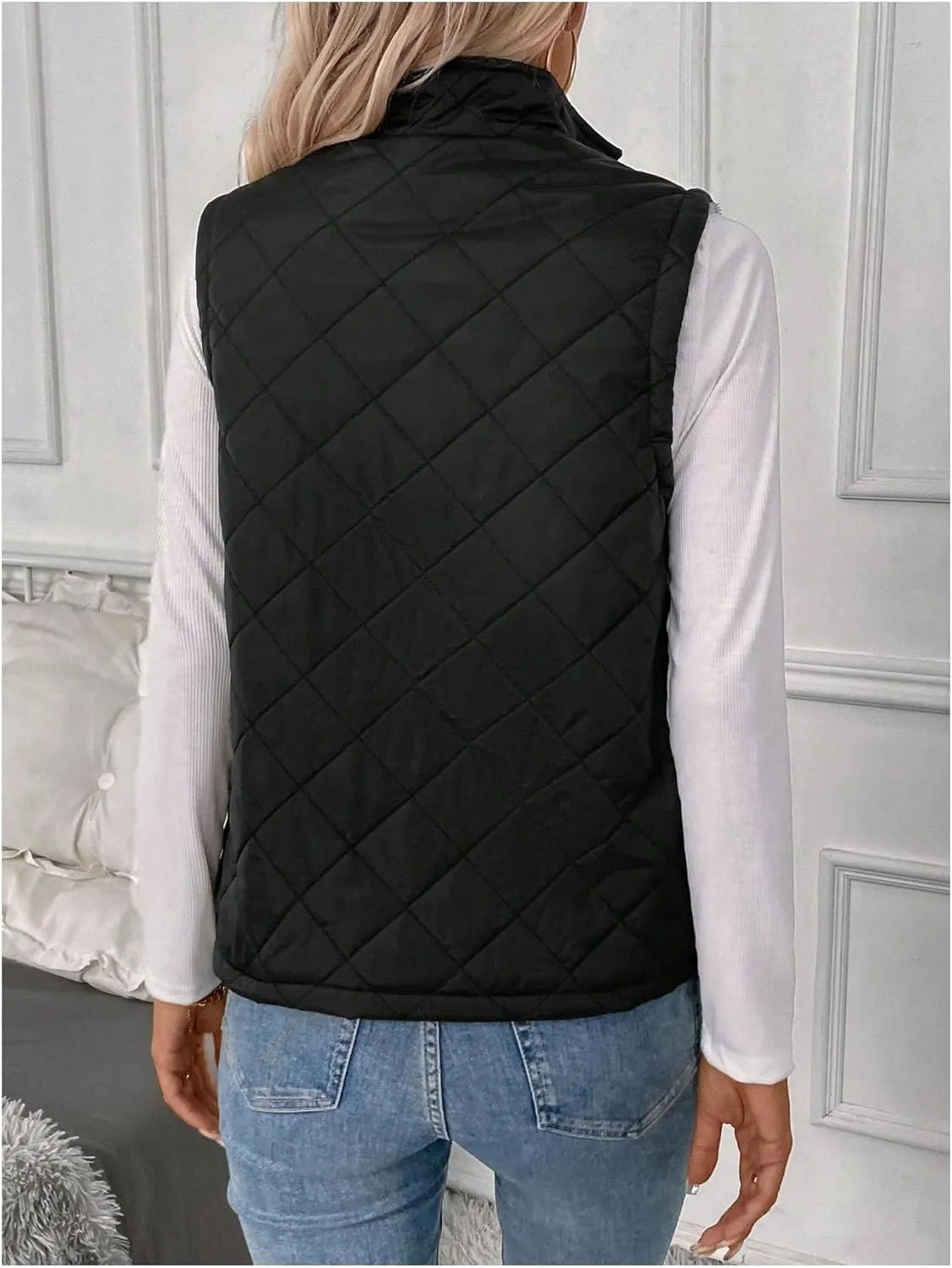 Verdusa Women's Sleeveless Zip Up Quilted Vest Jacket Fleece Lined Outerwear
