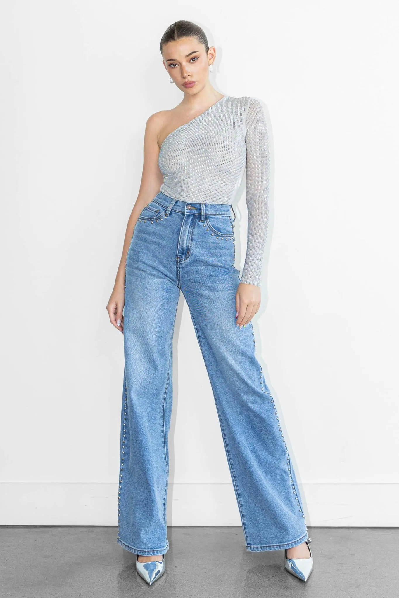 Vibrant Stud Wide Leg Jeans