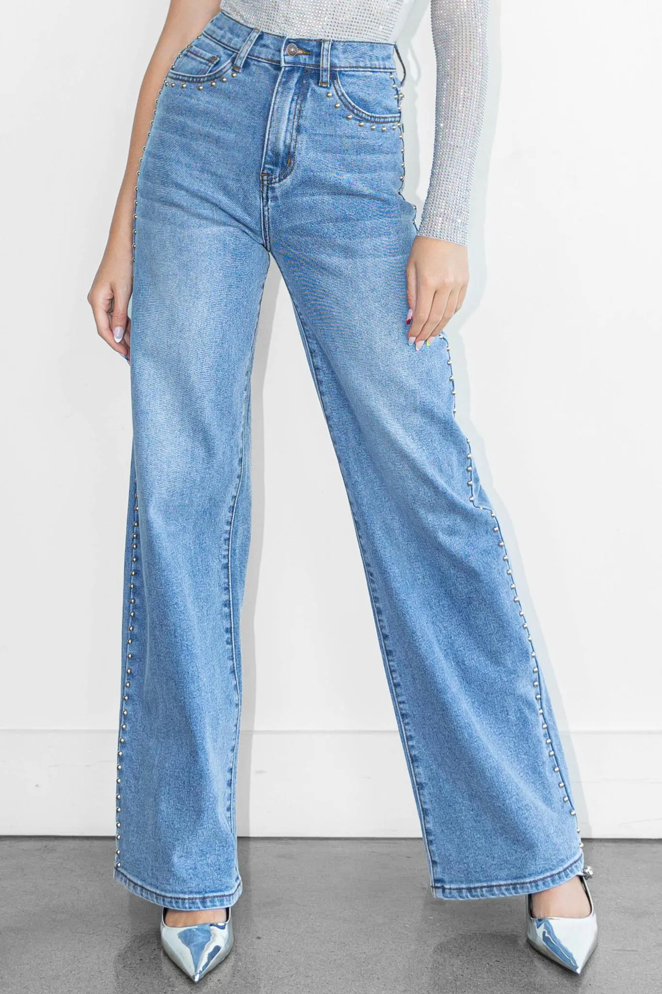 Vibrant Stud Wide Leg Jeans