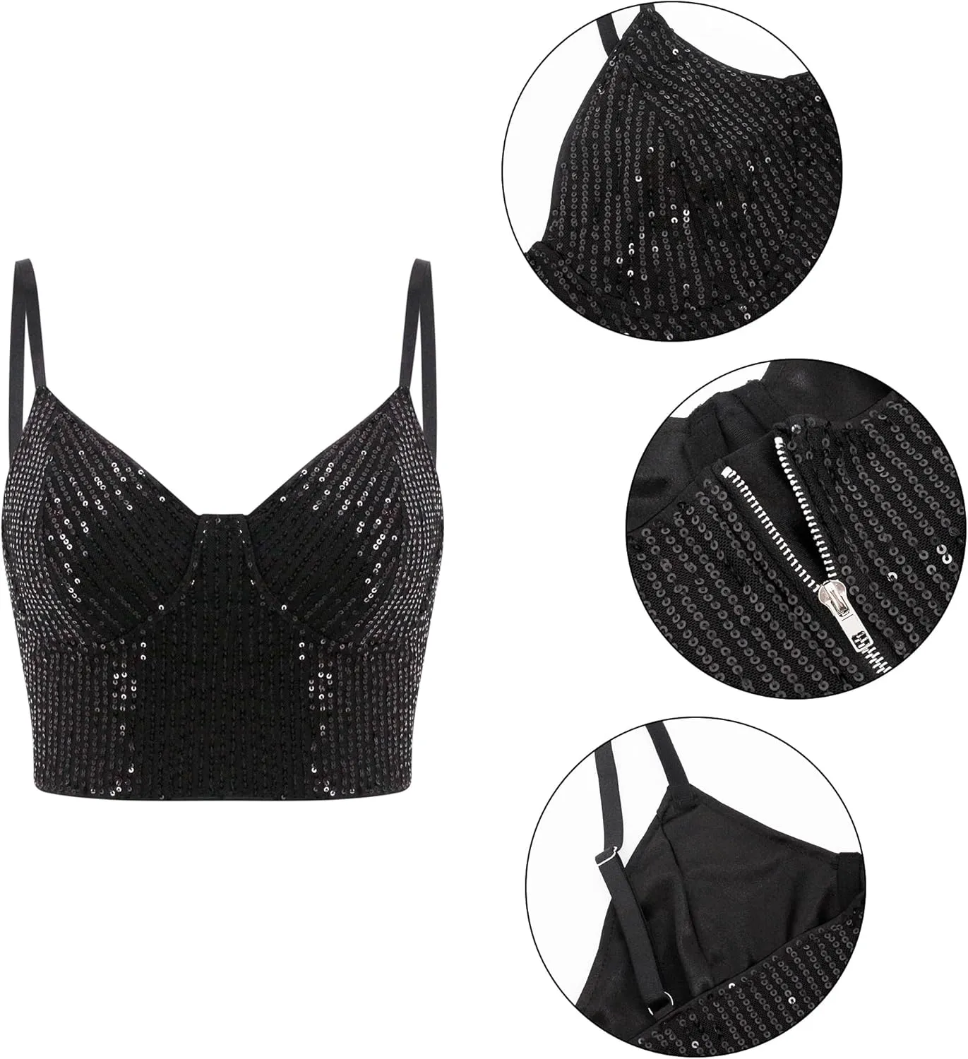 Vimoisa Women Reflective Metallic Tank Top Bustier Spaghetti Strap Crop Top Tight Sleeveless Tube Top Vest Blouse