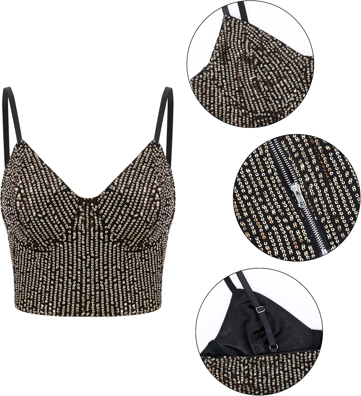 Vimoisa Women Reflective Metallic Tank Top Bustier Spaghetti Strap Crop Top Tight Sleeveless Tube Top Vest Blouse