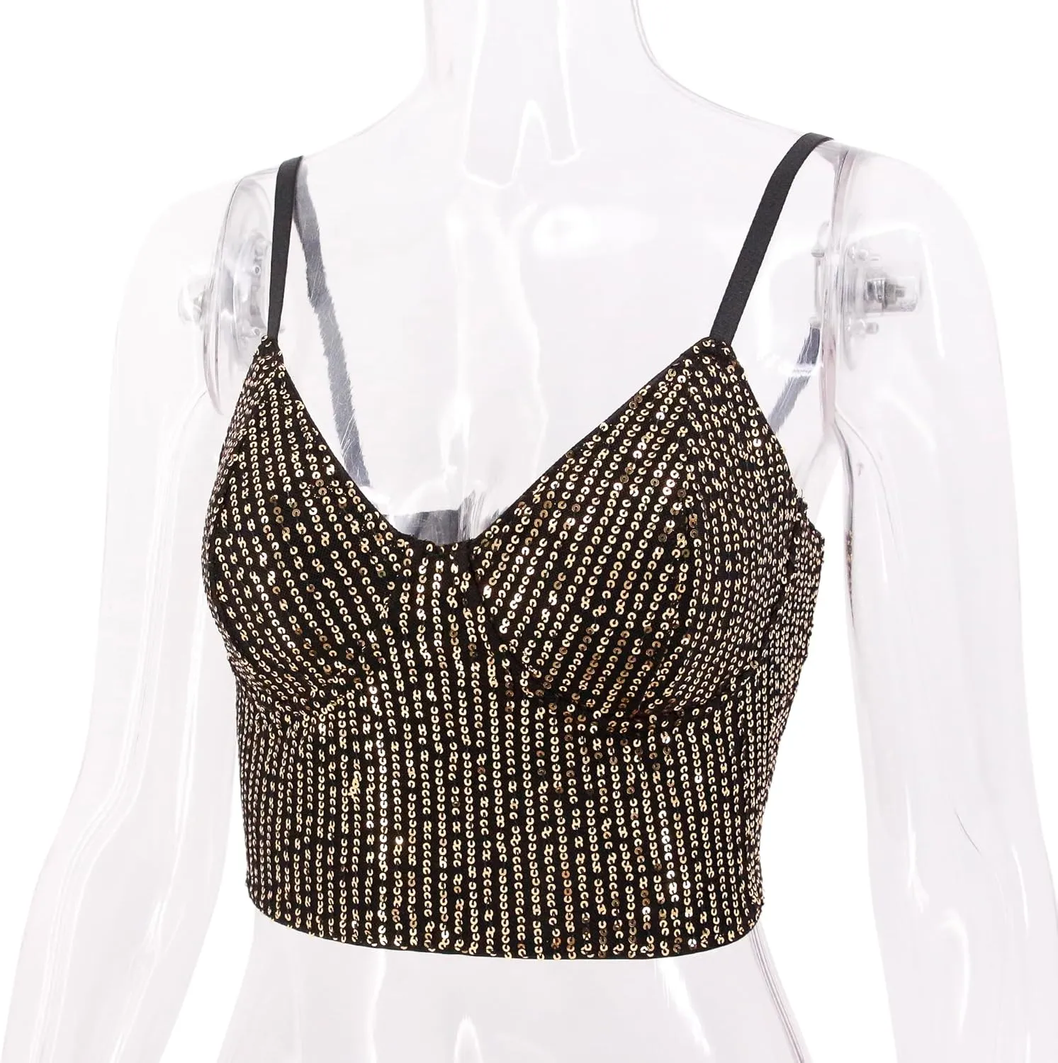 Vimoisa Women Reflective Metallic Tank Top Bustier Spaghetti Strap Crop Top Tight Sleeveless Tube Top Vest Blouse