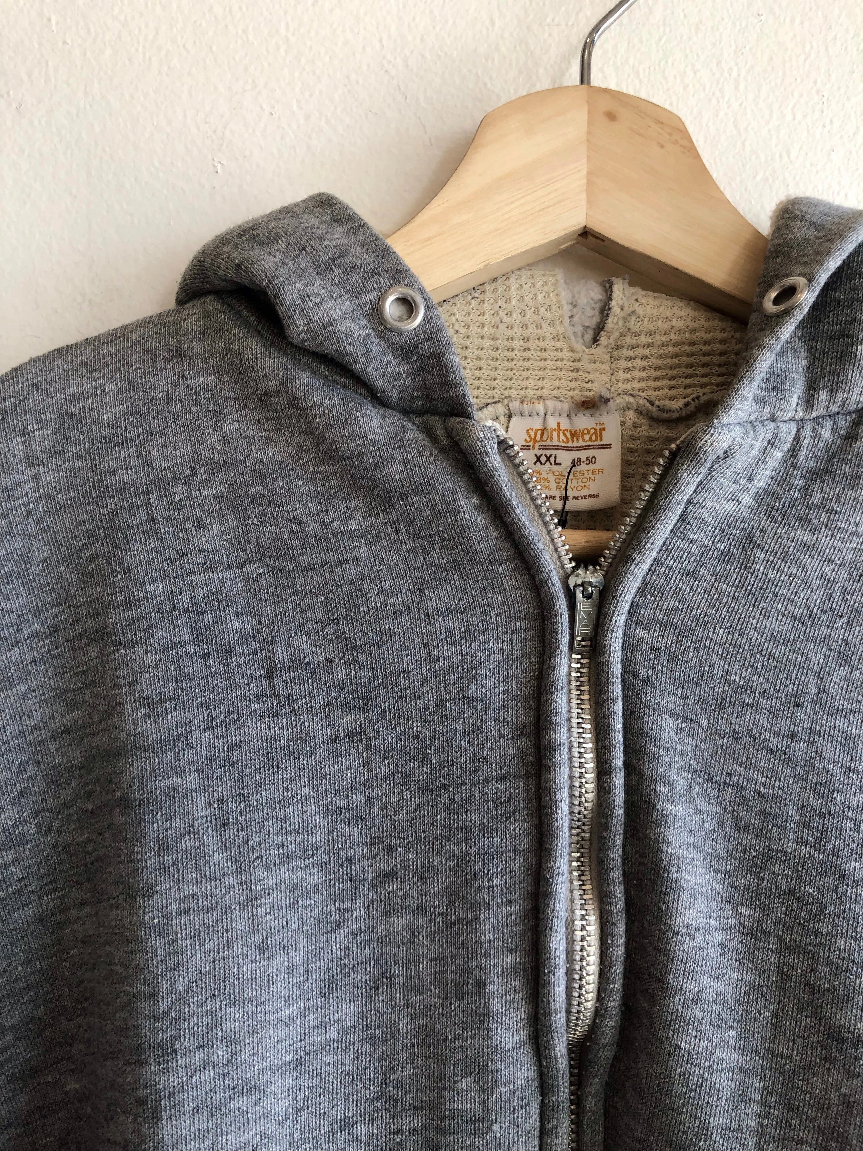 Vintage 1970s Thermal-Lined Zip Up Hooded Sweatshirt