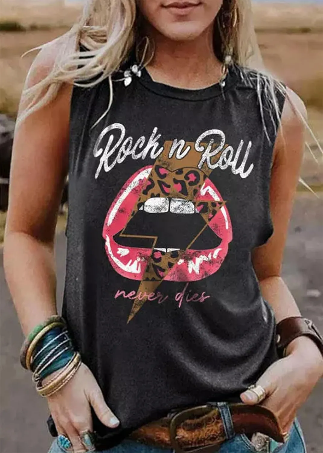 Vintage Style Rock and Roll Tank Tops Women Country Music Shirt Cute Music Band Shirt