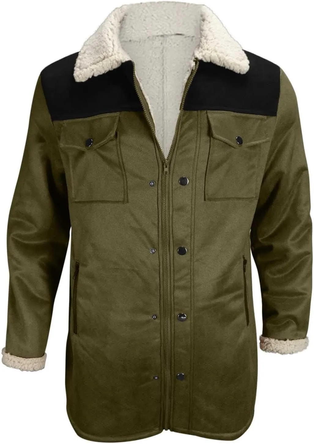 Vintage Suede Trench Coats Plush Reverse Collar Mens Outdoor Jacket Retro Warm Winter Sherpa Fleece Lined Outerwear