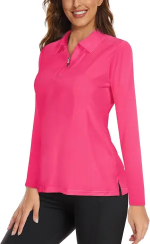 Viracy Womens Golf Shirt UPF50  Sun Protection Long Sleeve 1/4 Zip Up Polo Workout Tops Fast Dry Fit Moisture Wicking