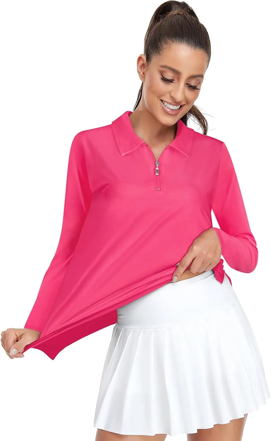 Viracy Womens Golf Shirt UPF50  Sun Protection Long Sleeve 1/4 Zip Up Polo Workout Tops Fast Dry Fit Moisture Wicking