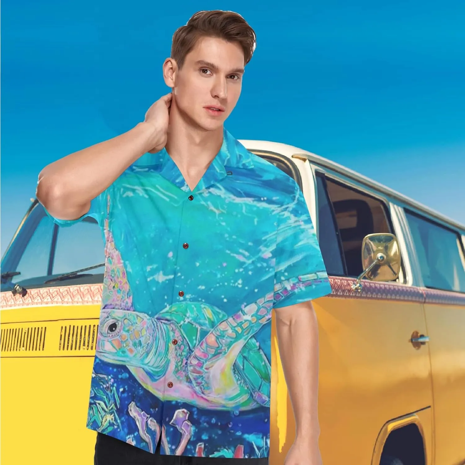 visesunny Mens Casual Button Down Short Sleeve Hawaiian Shirt Aloha Shirt