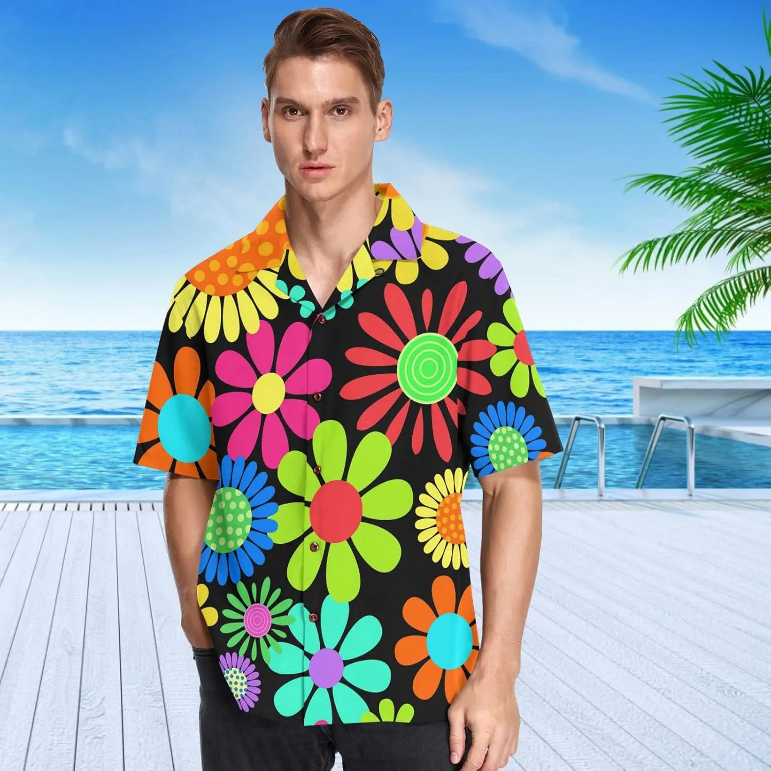 visesunny Mens Casual Button Down Short Sleeve Hawaiian Shirt Aloha Shirt