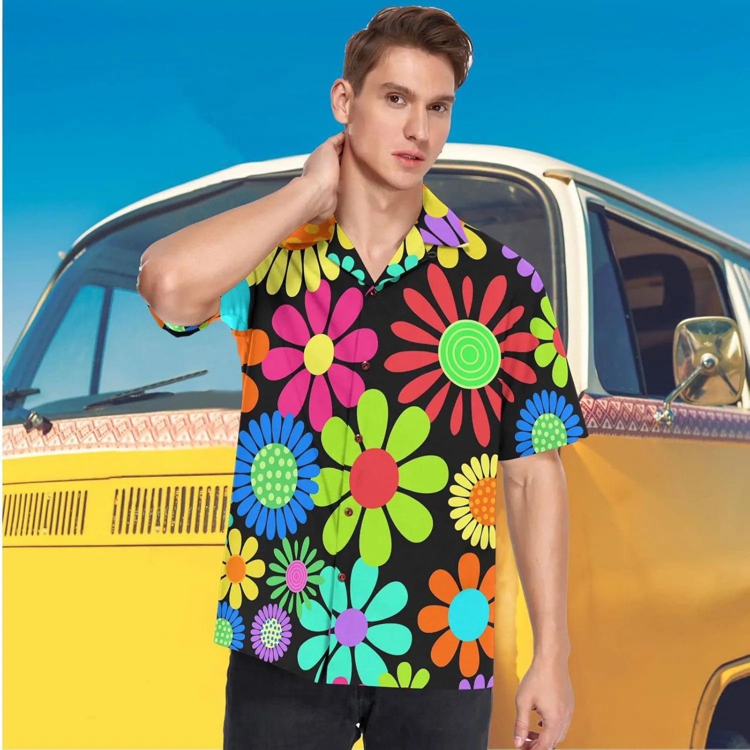 visesunny Mens Casual Button Down Short Sleeve Hawaiian Shirt Aloha Shirt