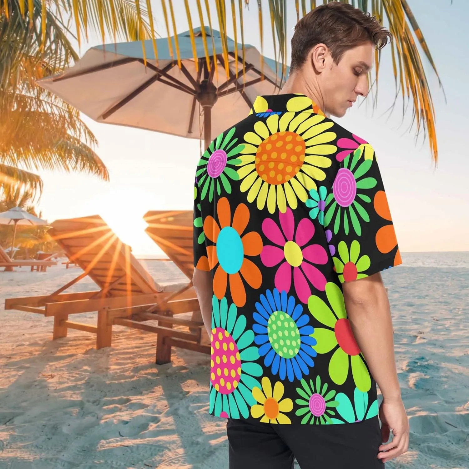 visesunny Mens Casual Button Down Short Sleeve Hawaiian Shirt Aloha Shirt