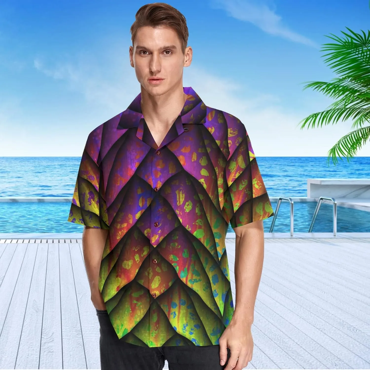 visesunny Mens Casual Button Down Short Sleeve Hawaiian Shirt Aloha Shirt
