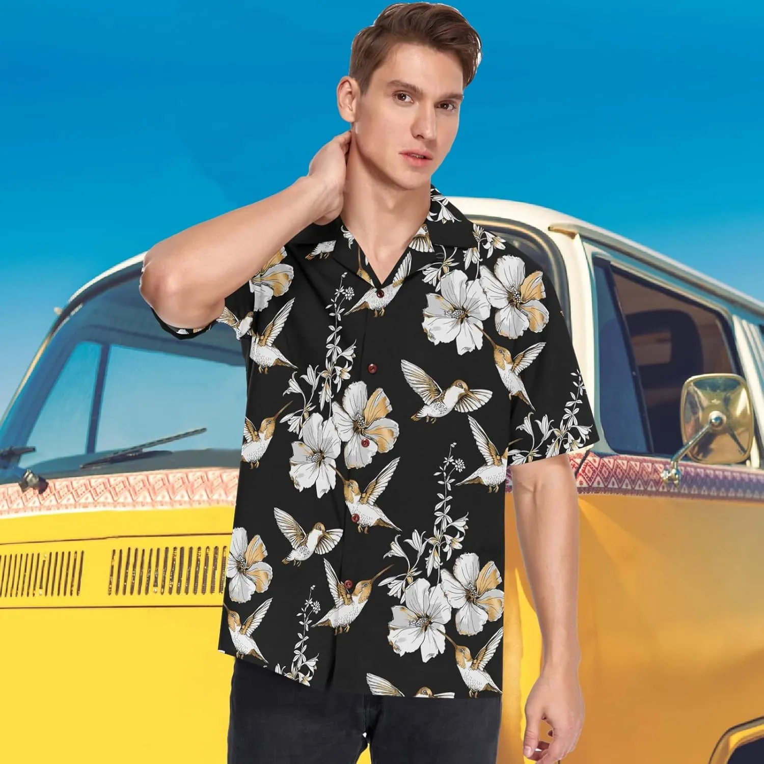 visesunny Mens Casual Button Down Short Sleeve Hawaiian Shirt Aloha Shirt