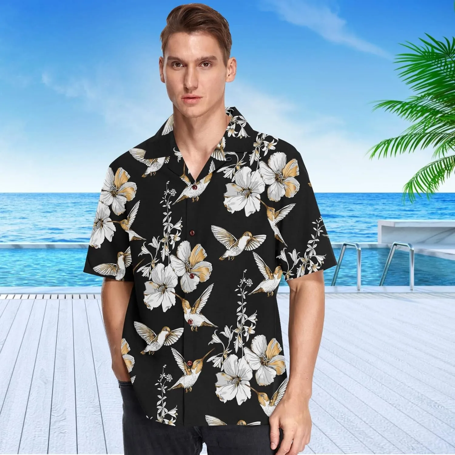 visesunny Mens Casual Button Down Short Sleeve Hawaiian Shirt Aloha Shirt
