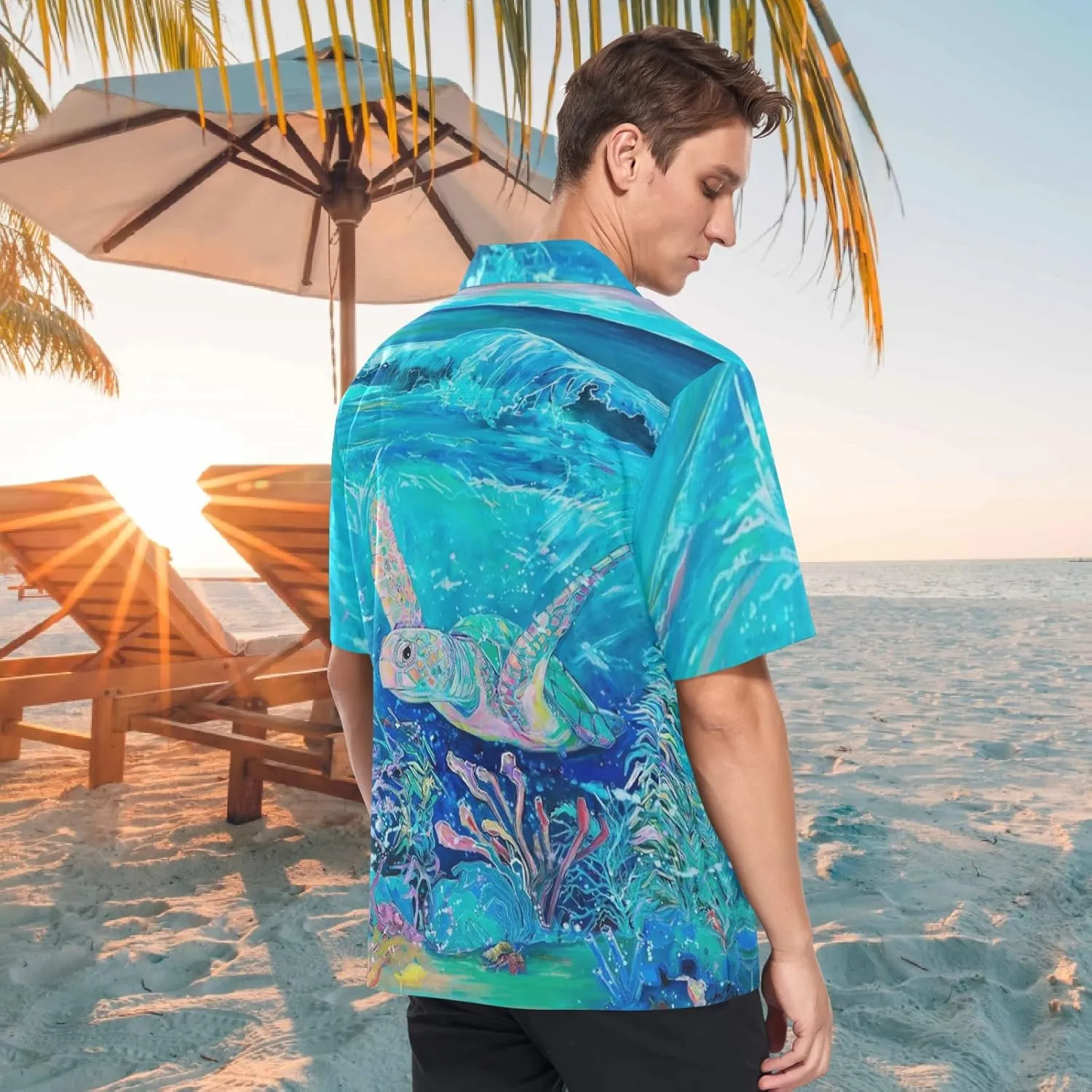 visesunny Mens Casual Button Down Short Sleeve Hawaiian Shirt Aloha Shirt