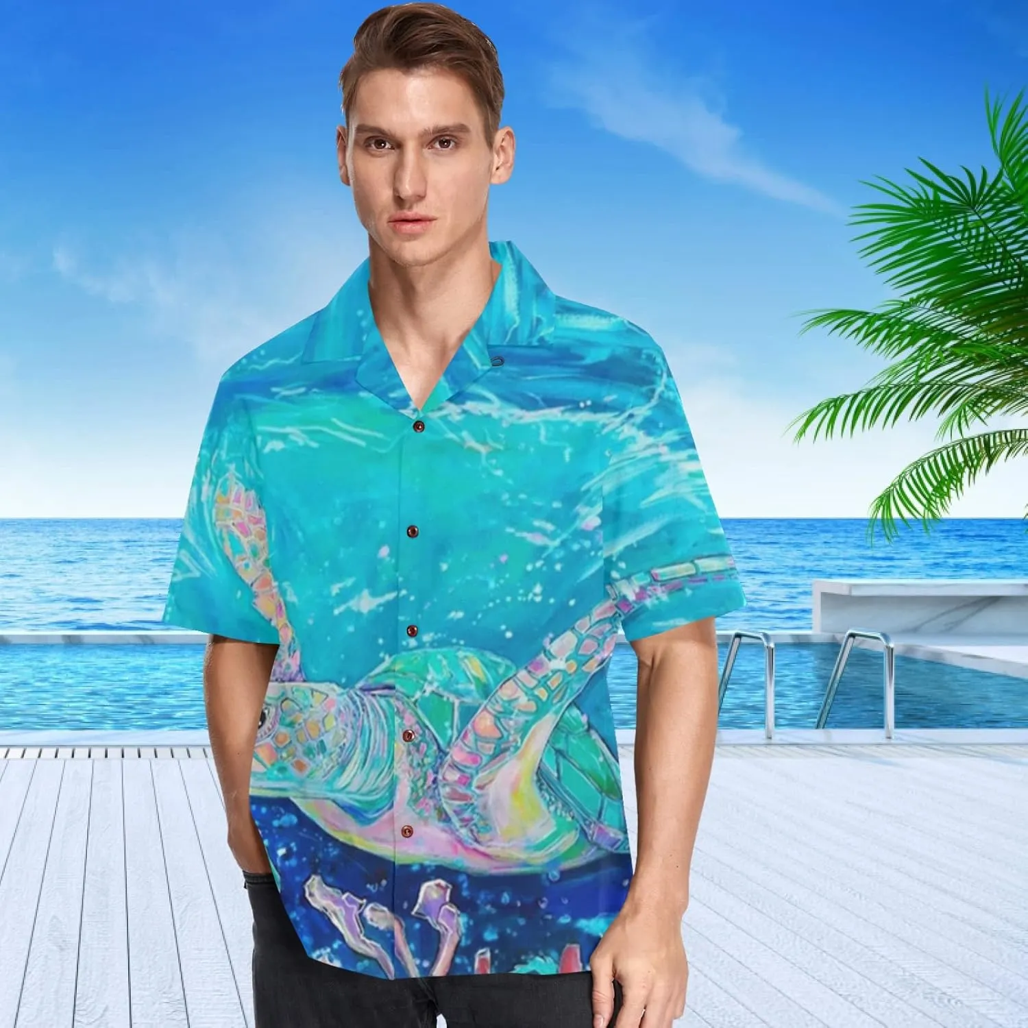 visesunny Mens Casual Button Down Short Sleeve Hawaiian Shirt Aloha Shirt