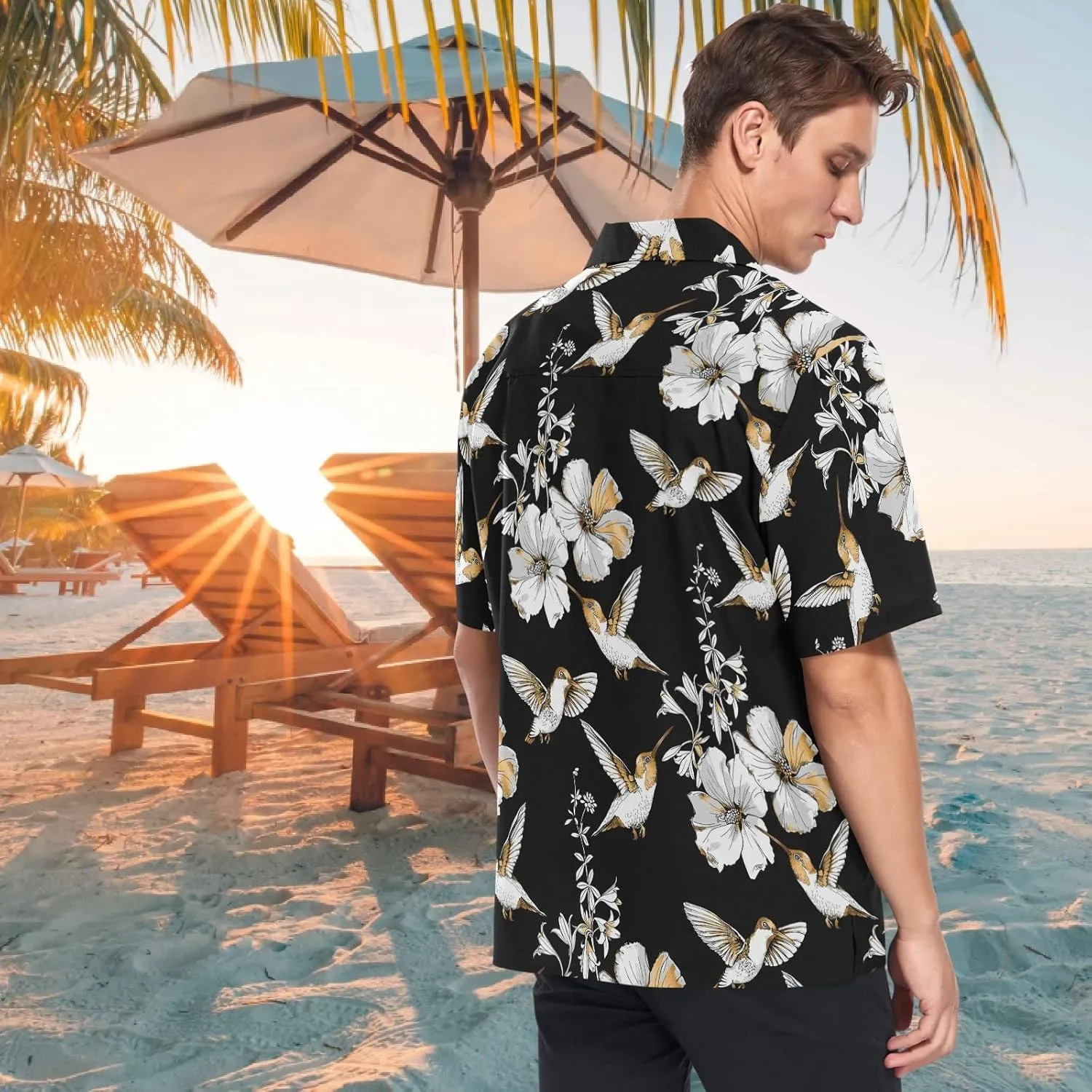 visesunny Mens Casual Button Down Short Sleeve Hawaiian Shirt Aloha Shirt