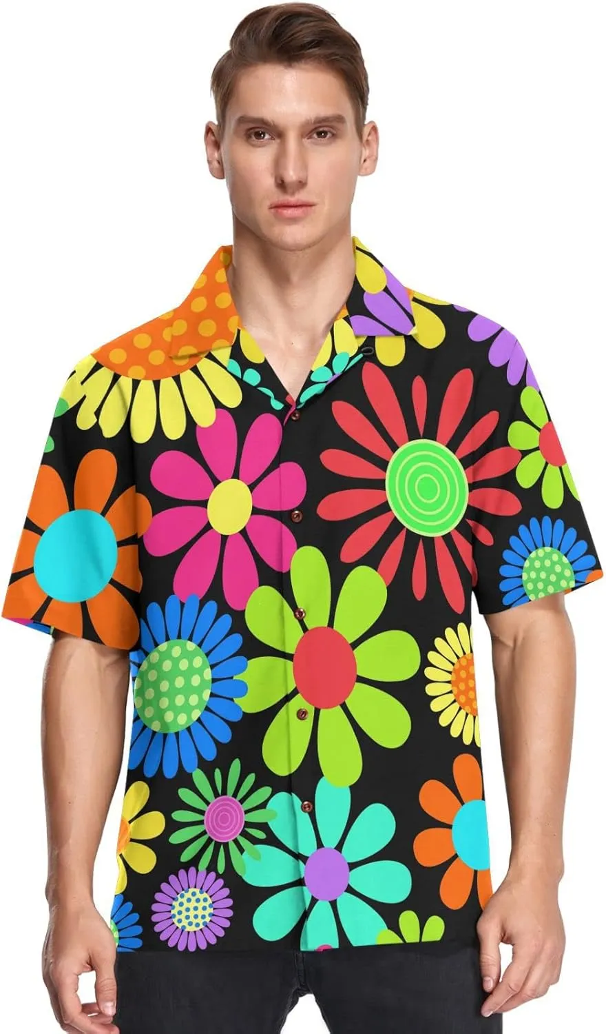 visesunny Mens Casual Button Down Short Sleeve Hawaiian Shirt Aloha Shirt