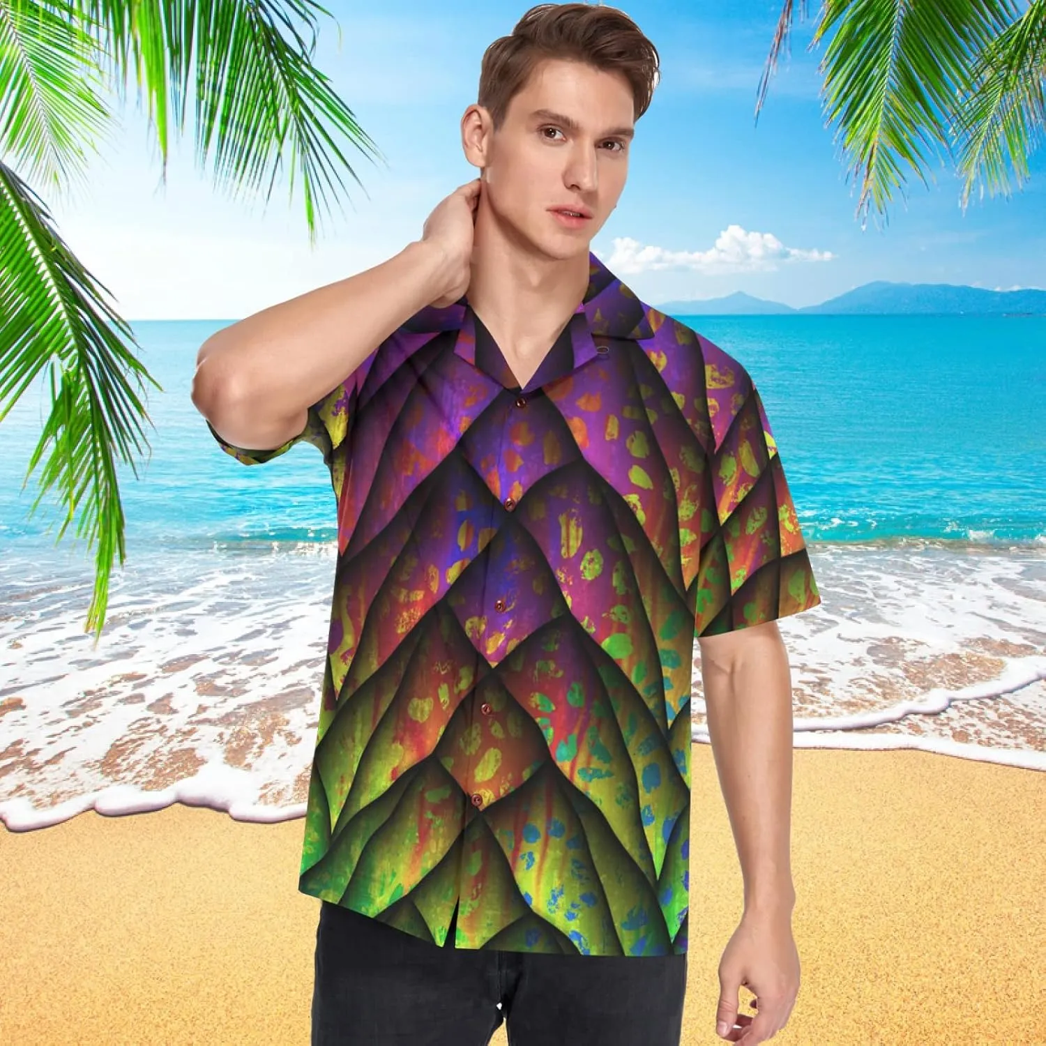 visesunny Mens Casual Button Down Short Sleeve Hawaiian Shirt Aloha Shirt