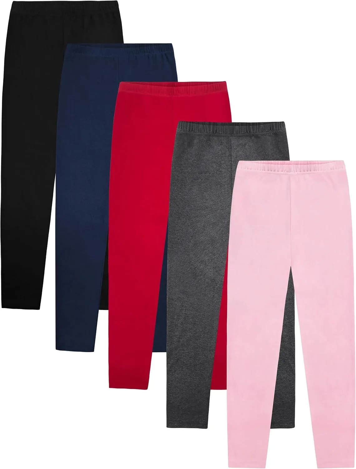 VOGRYE 5 Pack Girls Leggings Thick Cotton Leggings for Kids Full Length Pants Stretchy