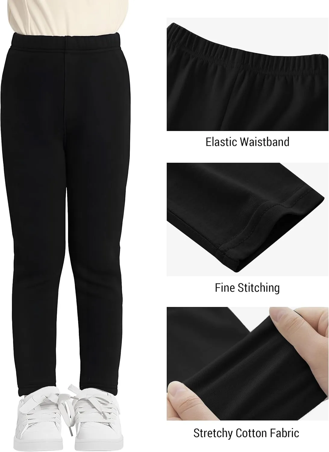 VOGRYE 5 Pack Girls Leggings Thick Cotton Leggings for Kids Full Length Pants Stretchy