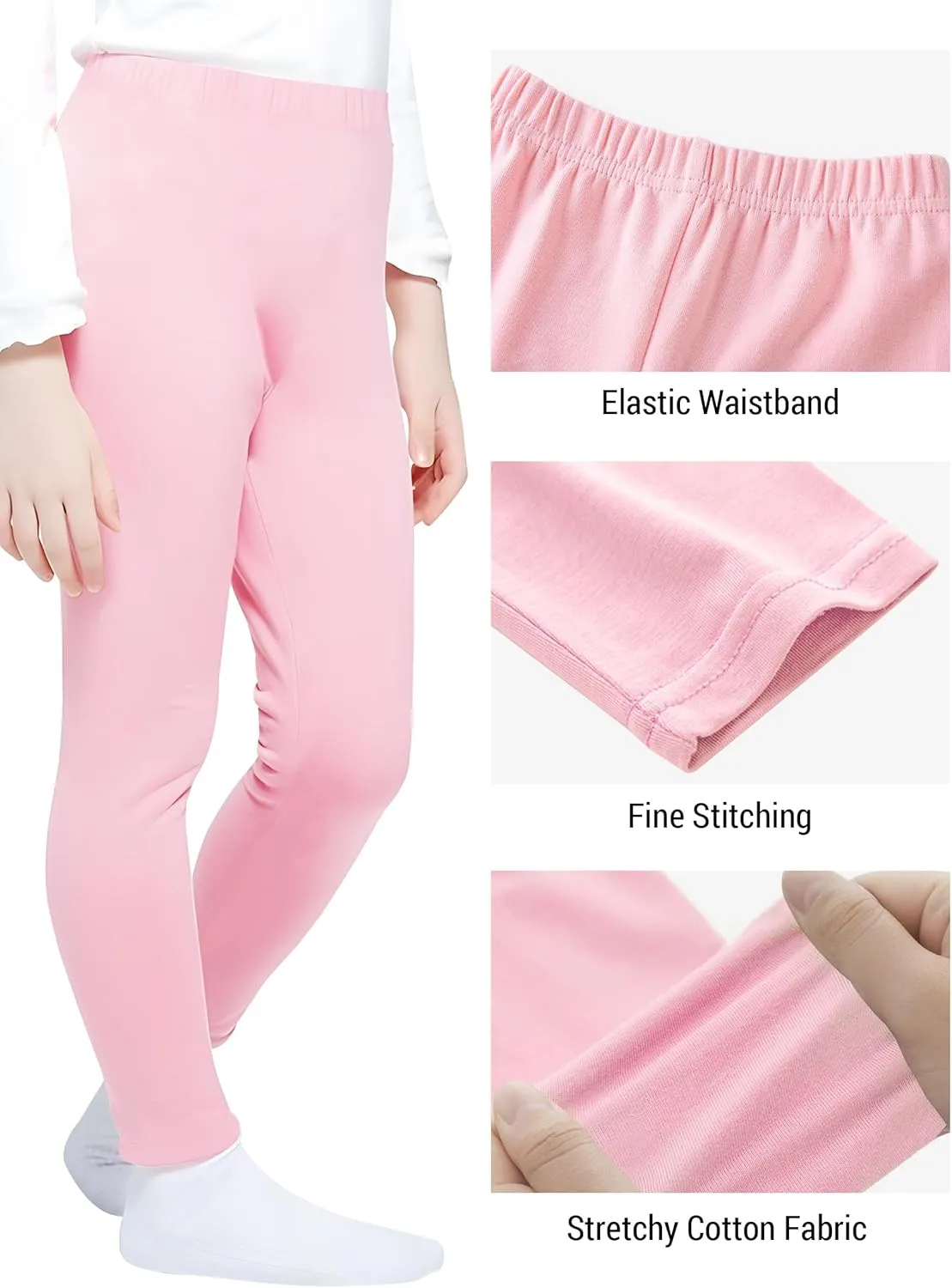 VOGRYE 5 Pack Girls Leggings Thick Cotton Leggings for Kids Full Length Pants Stretchy