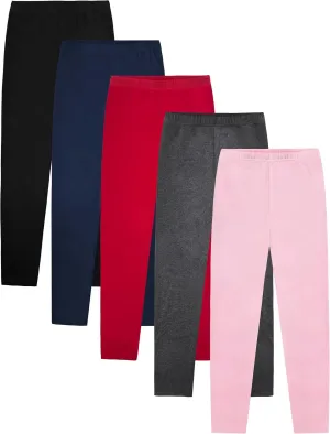 VOGRYE 5 Pack Girls Leggings Thick Cotton Leggings for Kids Full Length Pants Stretchy