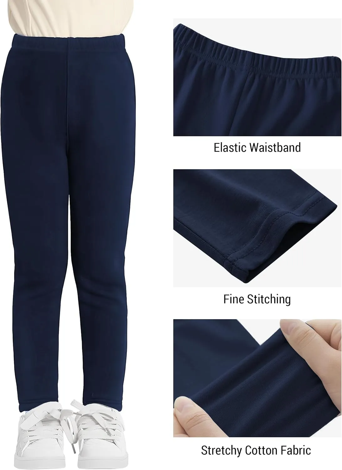 VOGRYE 5 Pack Girls Leggings Thick Cotton Leggings for Kids Full Length Pants Stretchy