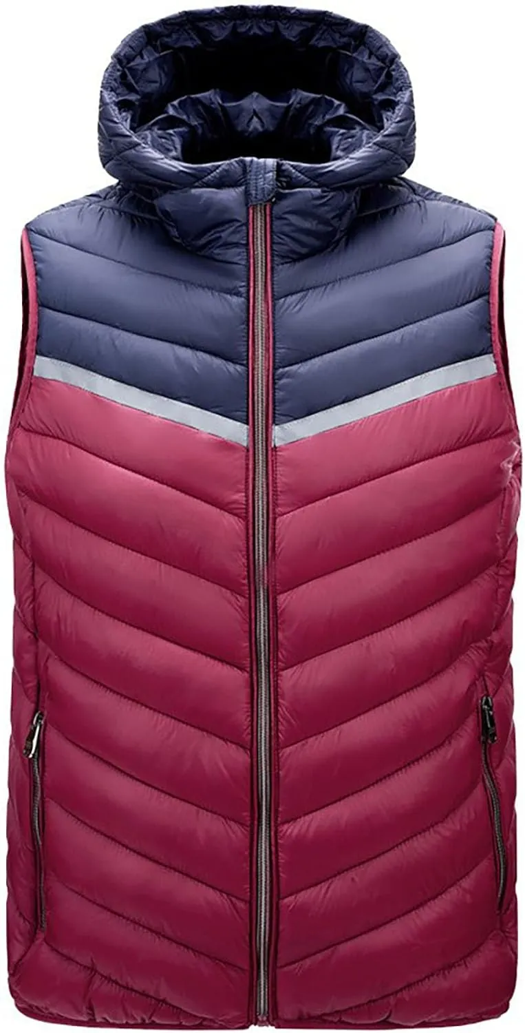 Waistcoat for Men's Fall Winter Warm Cotton Padded Sleeveless Snow Jackets Trendy Color Block Plus Size Vest Coat