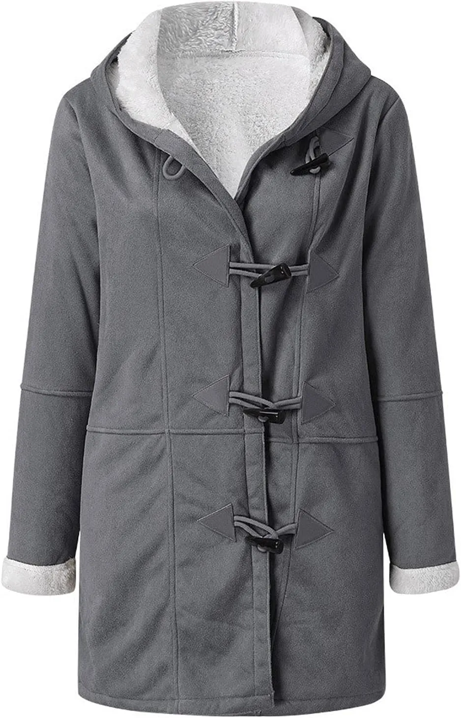 Warm Jackets for Women,Womens Winter Trench Coats Zip Up Breasted Long Sleeve Hooded Fleece Jacket Fuzzy Pea Coat