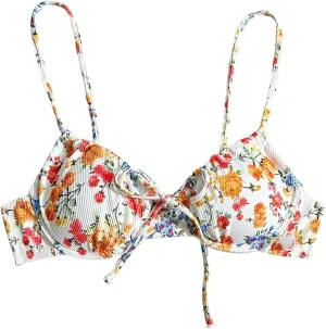 WDIRARA Women's Floral Print Bikini Top Drawstring Tie Front Swim Top Bathing Suit Top