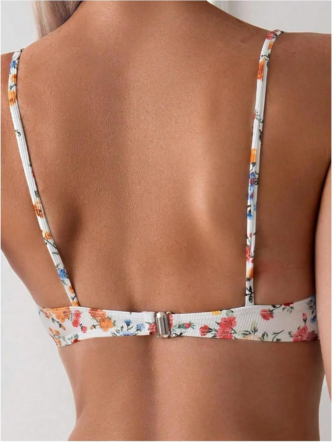 WDIRARA Women's Floral Print Bikini Top Drawstring Tie Front Swim Top Bathing Suit Top